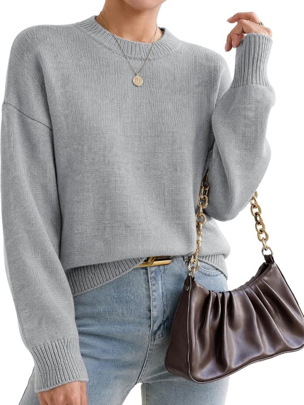 Cozy Oversized Cashmere Crewneck Pullover Sweater for Women - Perfect Fall
